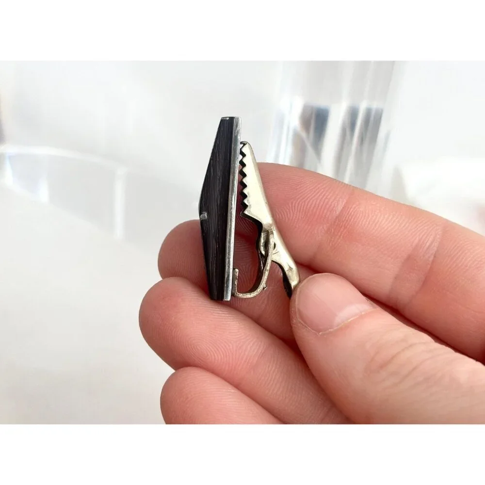 Taxco, Mexico Sterling Silver Dark Wood Short Vintage Men's Tie Bar | Tie Clip
